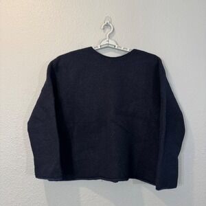 Jacquemus Men's Size 36 Navy 100% Wool Crewneck Felted Sweater Rolled Hem